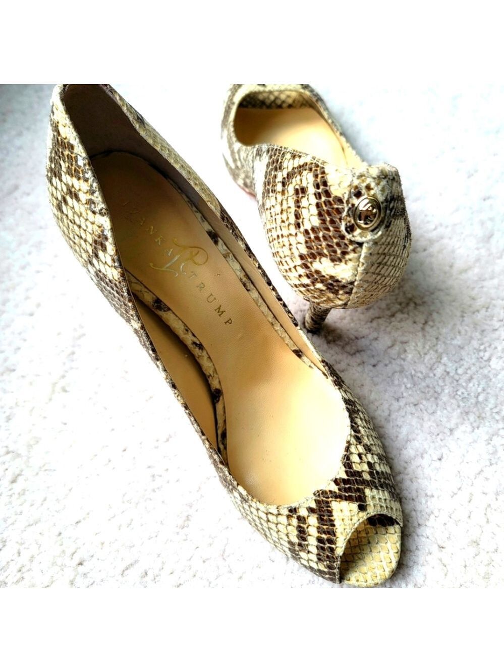 Ivanka Trump Faux Snakeskin Peep Toe Stiletto Heel Pumps 7.5 M